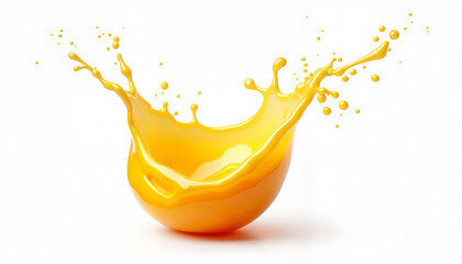Yellow liquid splash captured on white background  