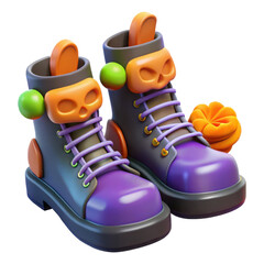 3D halloween boots with pumpkin and skull decorations isolated on transparent background