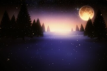 Fototapeta premium Full moon over snowy landscape