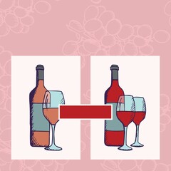 Illustration of wine bottles and glasses