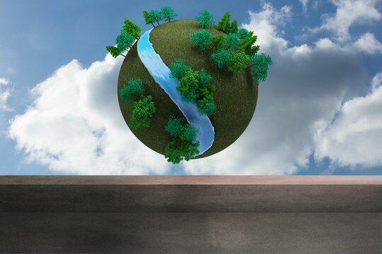 Naklejki Futuristic earth floating in sky