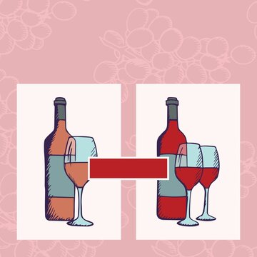 Naklejki Illustration of wine bottles and glasses