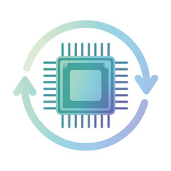 Render Symbol Icon of CPU Chip with Circular Arrows in Gradient Style – suitable for system update, render process, performance optimization concept