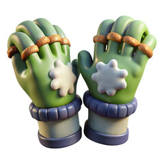 3D render green cartoon monster hands with fur accents and purple cuffs isolated on transparent background