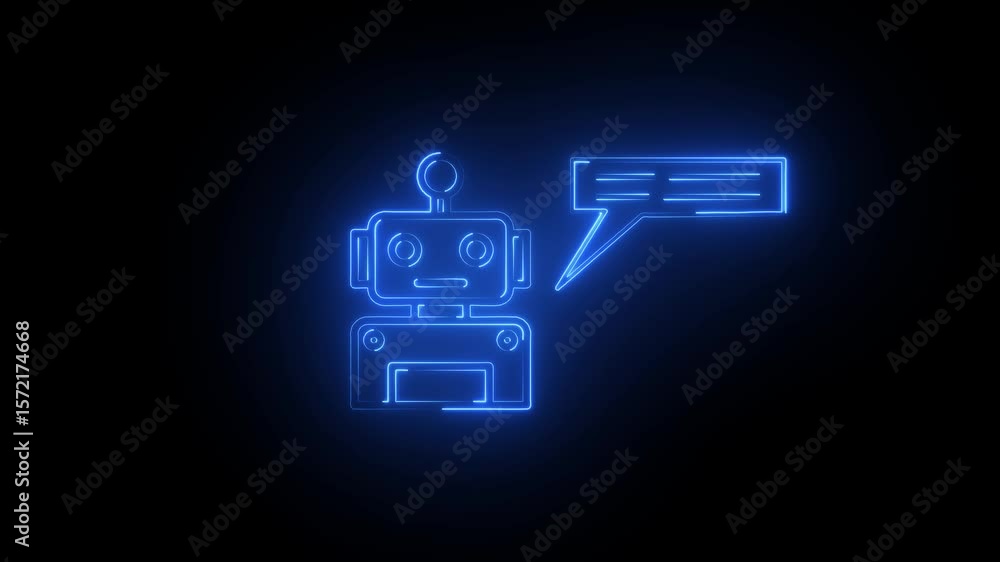 Poster glowing neon human and ai robot chat icon animation .chatbot icon, artificial intelligence robot cha