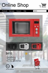 Microwave ovens for sale displayed on device screen © vectorfusionart