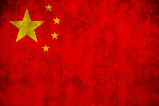 National flag of China is filling view in illustration with textured red field and golden stars
