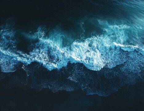 Dark ocean waves, top-down view