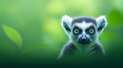 Fototapeta premium Ring-tailed Lemur Portrait in Lush Green Jungle