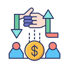 Hand manages investment returns between two individuals icon