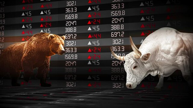 Face-Off Between a Bull and a Bear, Symbolizing Market Trends