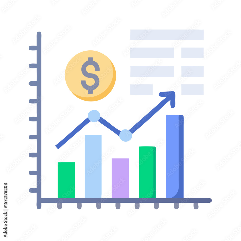 Aufkleber flat vector graph showing increase in revenue and profit