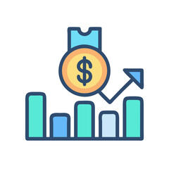 Financial growth bar graph with dollar coin icon overlay