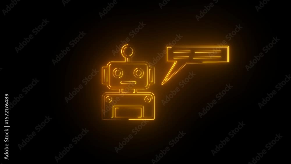 Poster glowing neon human and ai robot chat icon animation .chatbot icon, artificial intelligence robot cha
