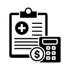 Medical billing document with calculator and dollar sign concept of icon  