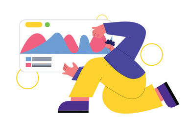 businessman person cartoon vector art presentation with graph and analyst data  illustration concept