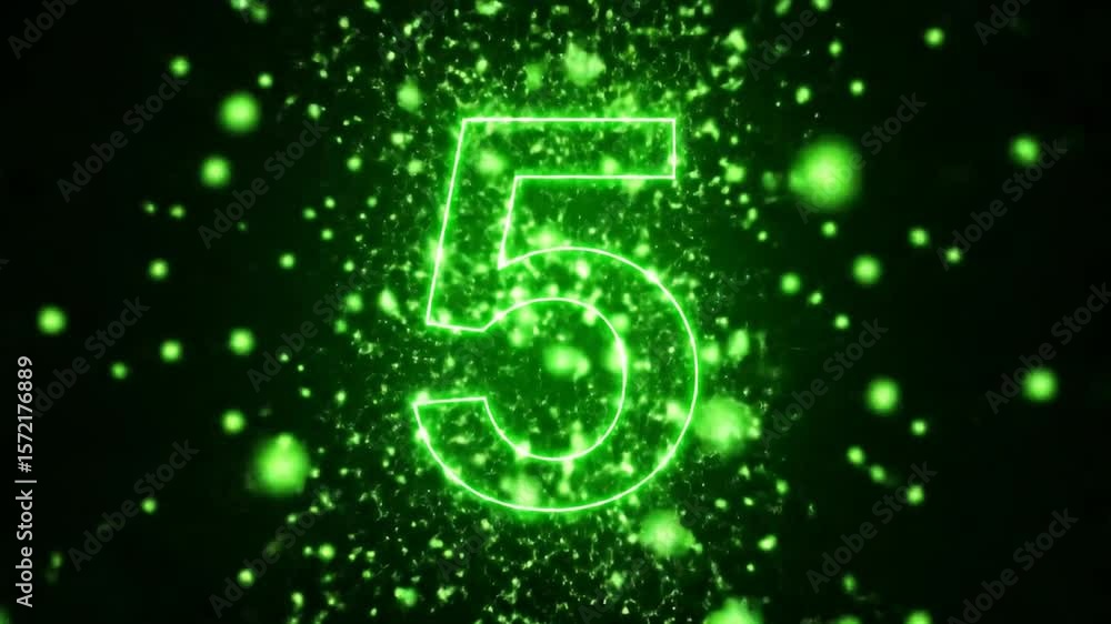 Poster animated number five with green sparkles