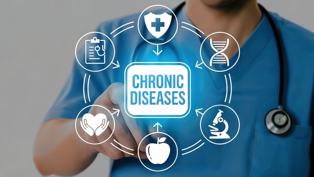 Doctor pointing at chronic diseases concept for healthcare awareness - Powered by Adobe