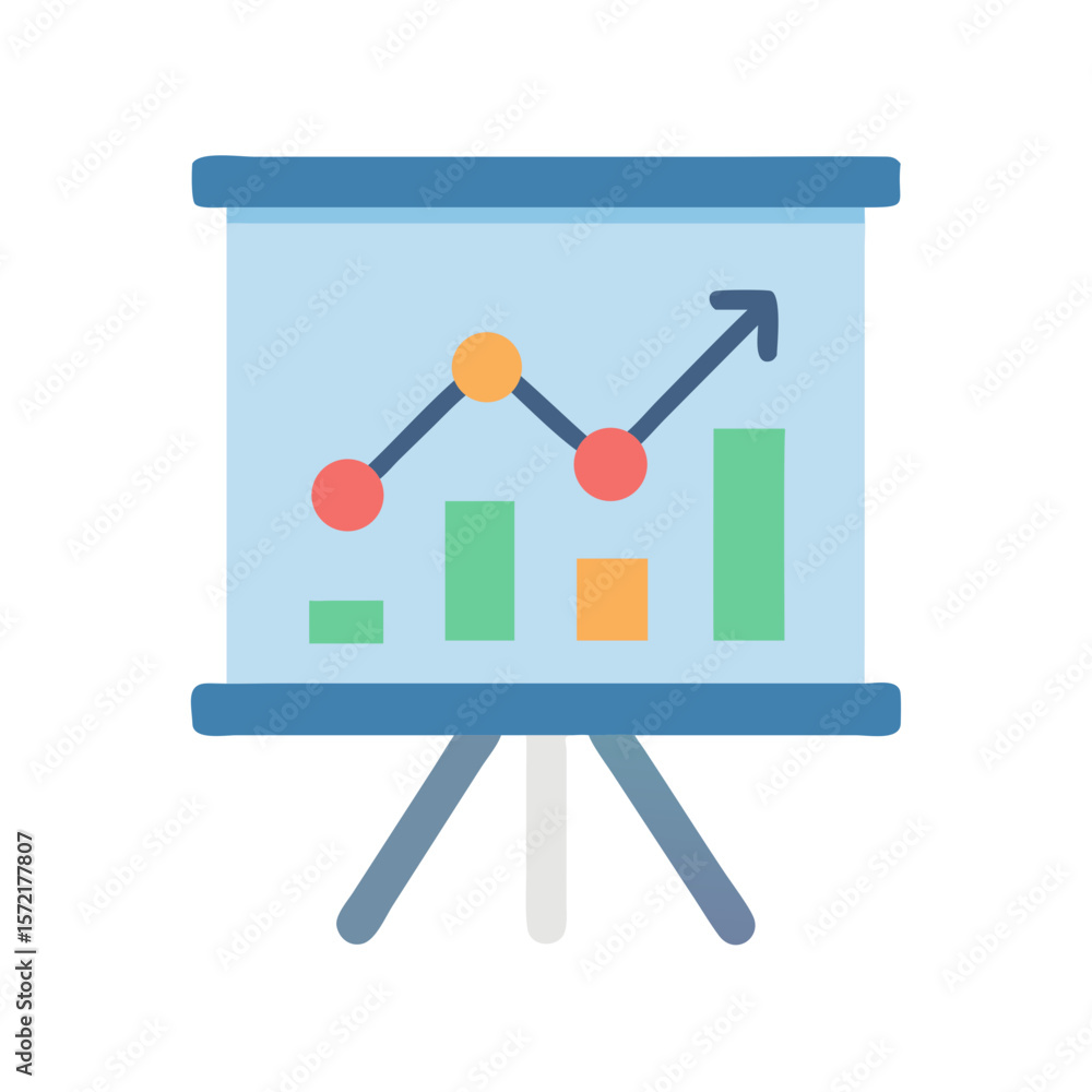 Poster presentation board showing a growing chart with bars and line