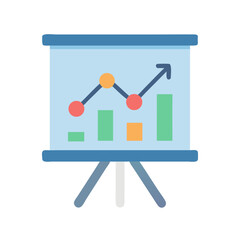 Presentation board showing a growing chart with bars and line