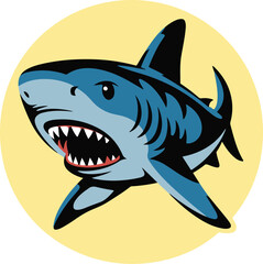 Angry cartoon shark vector illustration: a funny blue sea monster with sharp teeth
