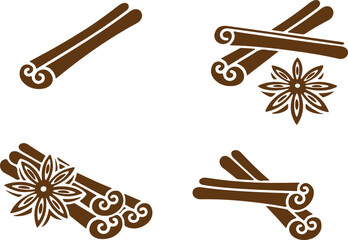 Brown Cinnamon Stick and Star Anise Vector Set — cinnamon, spice, brown, stick, vector, food, cooking, aromatic, herbal, kitchen
