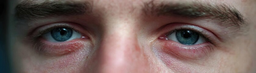 Fototapeta premium Emotional numbness concept. A close-up of captivating blue eyes expressing deep emotions.
