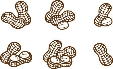 Brown Hand-Drawn Peanut Vector Illustration,peanut, brown, hand-drawn, snack, organic, nut, food, sketch, healthy, illustration