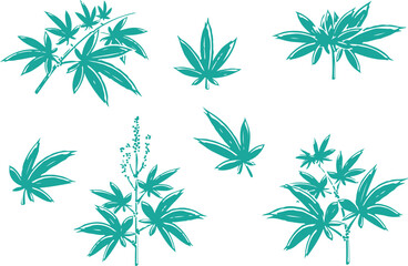 Green Medical Marijuana Leaf Vector Set,cannabis, leaf, green, medical, marijuana, plant, herb, vector, nature, hemp