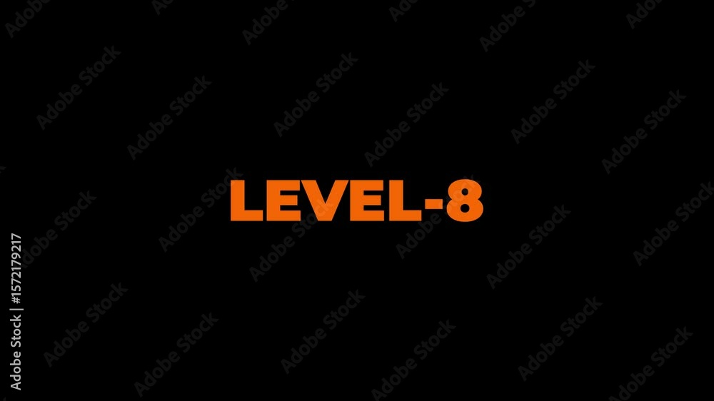 Poster abstract level-8 isolated on black background. game concept next level. level up text sign. letters 