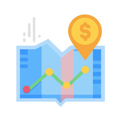 Financial chart analysis with dollar sign locator pin graphic