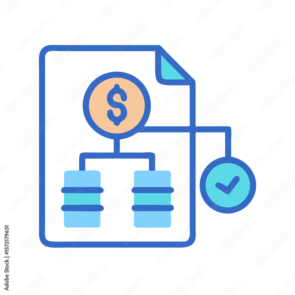 Poster financial document flow chart showing dollar and database symbols