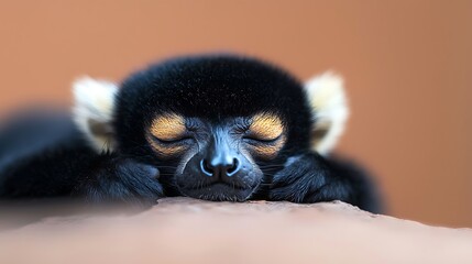 Fototapeta premium Cute Baby Lemur Sleeping Peacefully Close Up