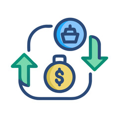 Money and Shopping Cart Cycle Representing Economic Exchange Process