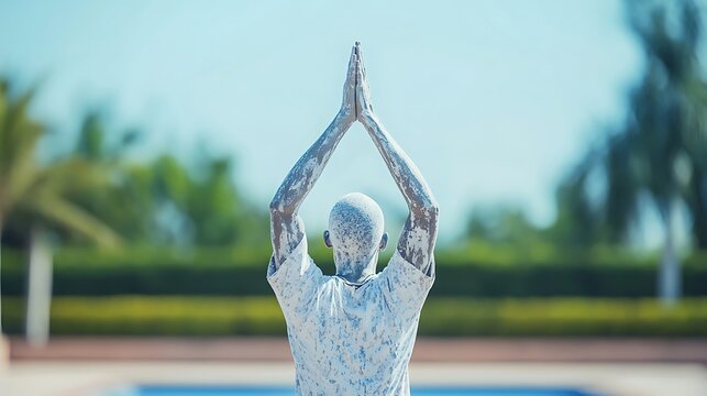 Spiritual Man in Yoga Pose, White Body Paint, Outdoor