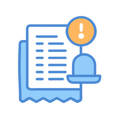 Invoice notification icon with alert symbol in blue tones