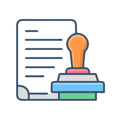 Document approval process with rubber stamp on paper sheet