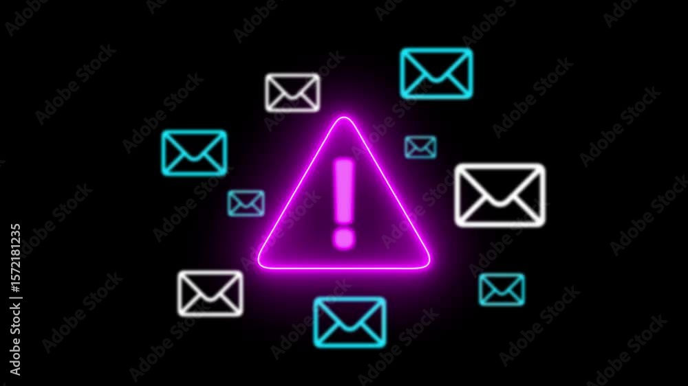 Aufkleber glowing neon email box with warning sign .cyber security awareness. emails alert. email inbox with s