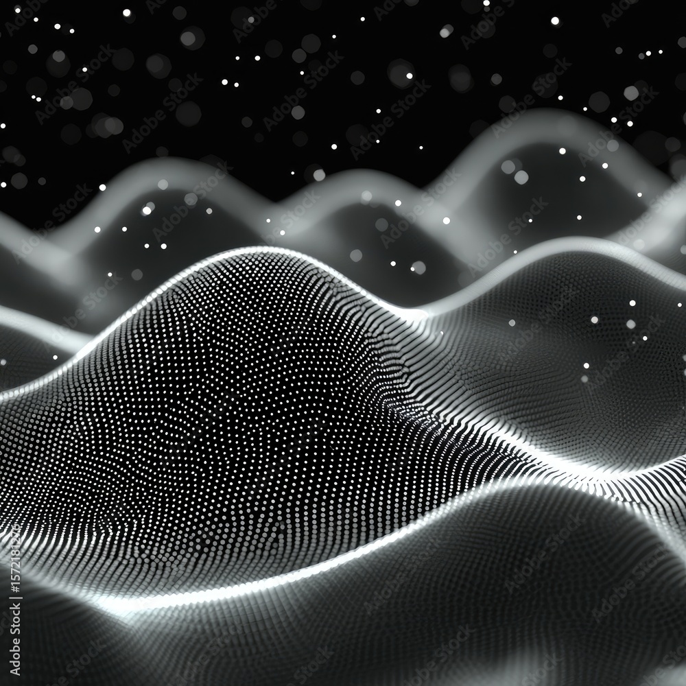 Poster futuristic white ai grid of floating black data points