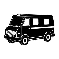 Illustration of a black delivery van with white details on a white background
