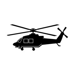 Silhouette illustration of a helicopter with rotor blades visible side view