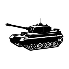 Fototapeta premium Illustration of a black military tank with a long barrel and wheels