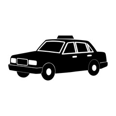 Illustration of a black taxi cab with a box on top in side profile