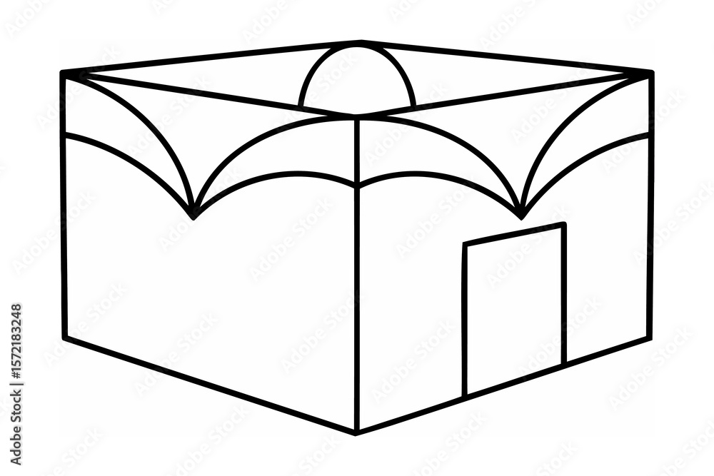 Poster geometric cube structure with arched roof building