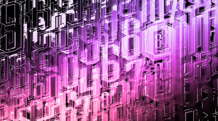abstract many pink and purple and black numbers can be continuous on the white lines in black background, decor, fashion, banner, template, picture, background, copy space