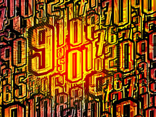 abstract gradient black and yellow and red overlap numbers on color dark background, picture, banner, template, fashion, old, black tag, copy space