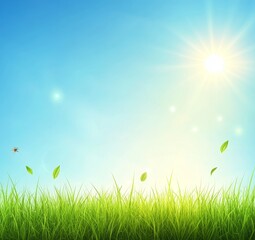 Fototapeta premium Sunny day, green grass, blue sky, leaves falling.