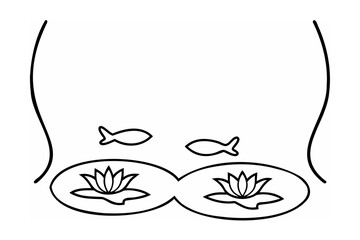 Two fish swimming near water lilies pond nature