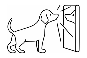 Dog Sees Reflection In Mirror animal