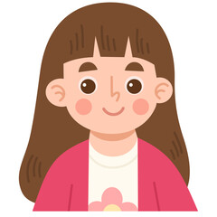 Illustration of a smiling girl character with long hair